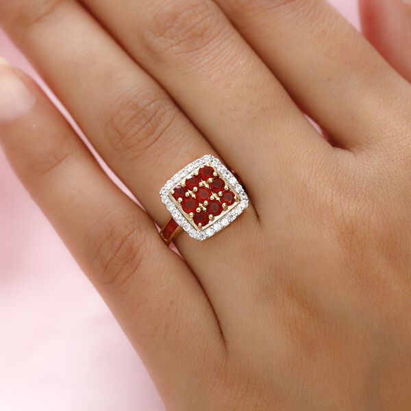 Mexikanischer Kirschfeuer-Opal und Zirkon Ring 925 Silber 585 Vergoldet image number 3