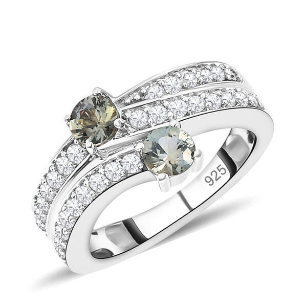 Natürlicher Parti-Saphir und weißer Zirkon-Ring, 925 Silber platiniert  ca. 1,26 ct image number 4