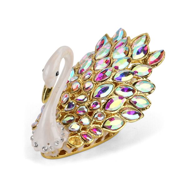 "Item#6015 Swan Trinket Storage Box Material:metal& synthetic crystal color: White size: 9.5*5*5.5CM"
