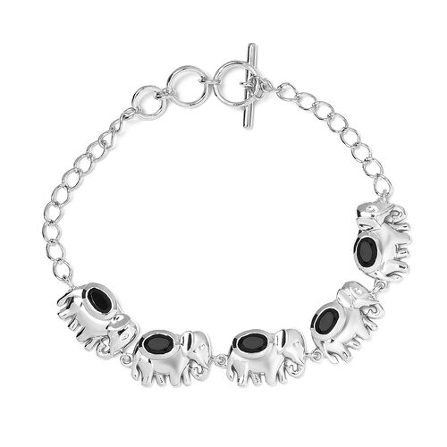 Schwarzes Spinell-Elefanten-Armband, ca. 18.5 cm, Messing Ionenbeschichtetes Platin ca. 2,98 ct image number 0