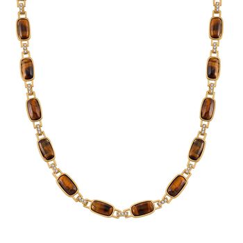 Gelbes Tigerauge, Wei&szlig;er Kristall Halskette ca. 50 cm Std Gelb