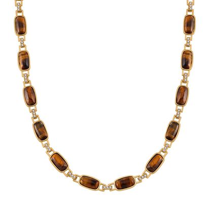 Gelbes Tigerauge, Wei&szlig;er Kristall Halskette ca. 50 cm Std Gelb