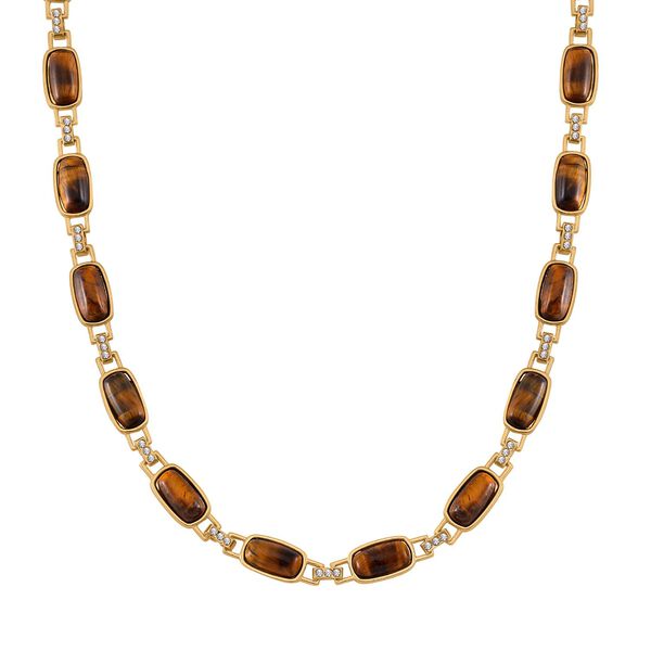 Gelbes Tigerauge, Wei&szlig;er Kristall Halskette ca. 50 cm Std Gelb