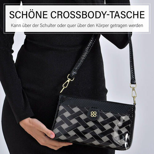 Stylische Sling-Umhängetasche mit schwarzem Karo-Design, Schwarz image number 1