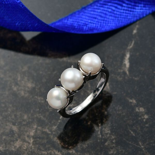 EverTrue wei&szlig;er S&uuml;&szlig;wasser Perle Trilogie-Ring in Silberton image number 1
