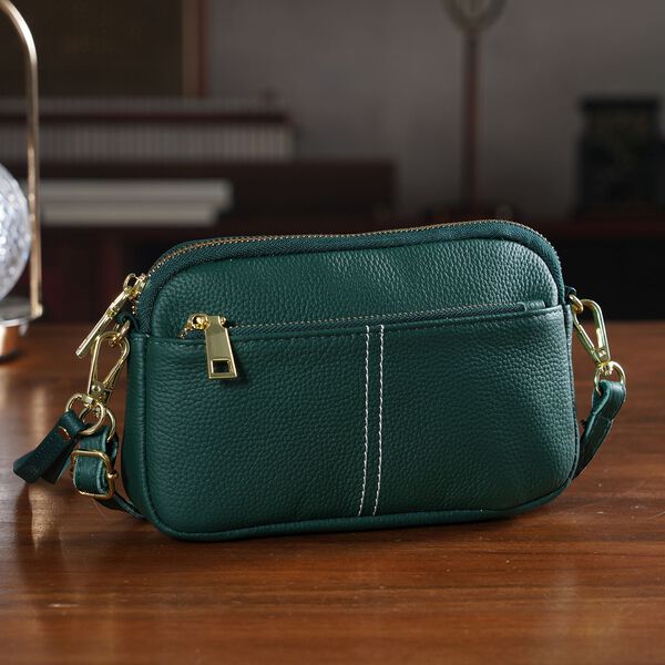 Echtleder Crossbody Tasche, 21x5x14cm, Dunkelgr&uuml;n image number 1