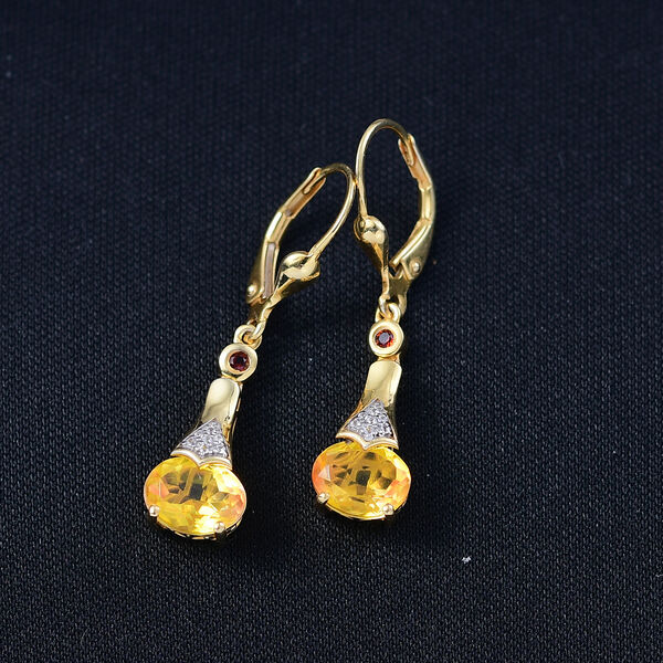 D'Joy Sphaleros Quarz, Roter Granat Ohrringe 925 Silber 750 Gelb Vergoldet ca. 3.12 ct image number 2