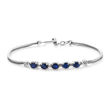 Masoala Saphir (Fissure gef&uuml;llt) und Zirkon Armband ca. 19 cm 925 Silber platiniert ca. 2,78 ct