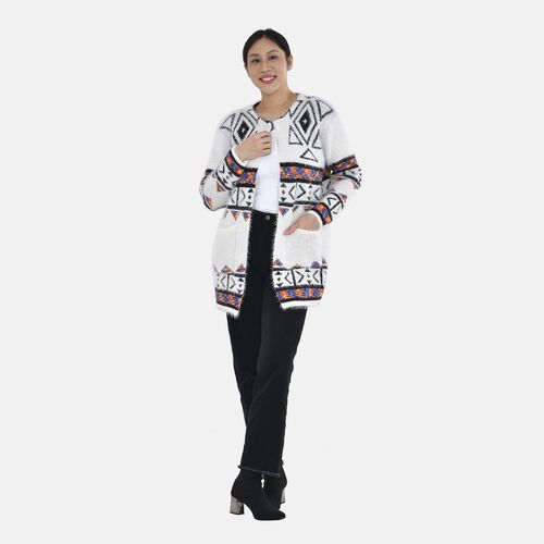 Dünner Cardigan mit Aztekenmuster, Weiß image number 0