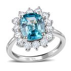 AAA Ratanakiri Blauer Zirkon und Zirkon Halo Ring 375 Weißgold image number 3
