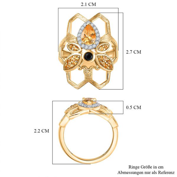GP Queen Bee Kollektion - Citrin, Schwarzer Spinell Ring, 925 Silber 750 Gelbgold Vermeil (Größe 17.00) ca. 1.25 ct image number 6