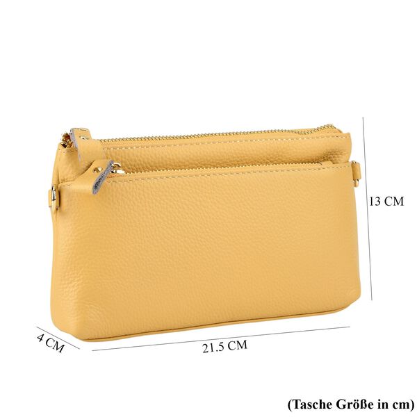 Leder Crossbody Tasche mit mehreren Rei&szlig;verschlussf&auml;chern und verstellbarem Schulterriemen 21.5 x 4 x 13 cm Gelb image number 8