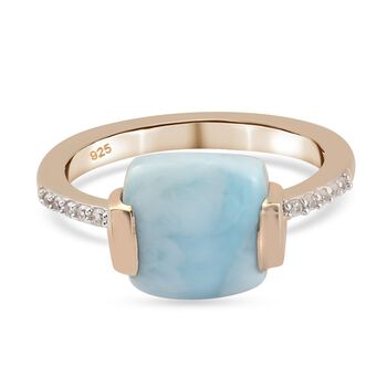 Larimar und Zirkon Solit&auml;r Ring 925 Silber vergoldet (Gr&ouml;&szlig;e 17.00) ca. 3,15 ct