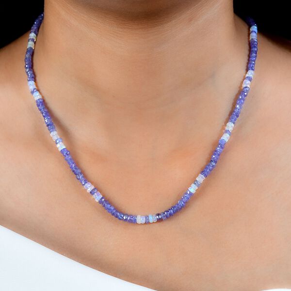 Tansanit, Nat&uuml;rlicher, &auml;thiopischer Welo Opal Halskette, ca. 45 cm 925 Silber rhodiniert ca. 53.90 ct image number 3