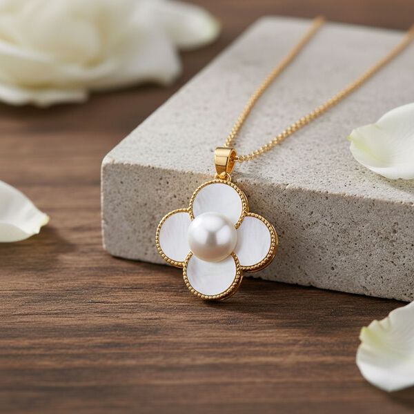 Weiße Süßwasser Perle, Weißes Perlmutt Schmuckset ca. 50 cm Nickelfreies Messing, Reines Kupfer vergoldet 14.00 ct image number 1