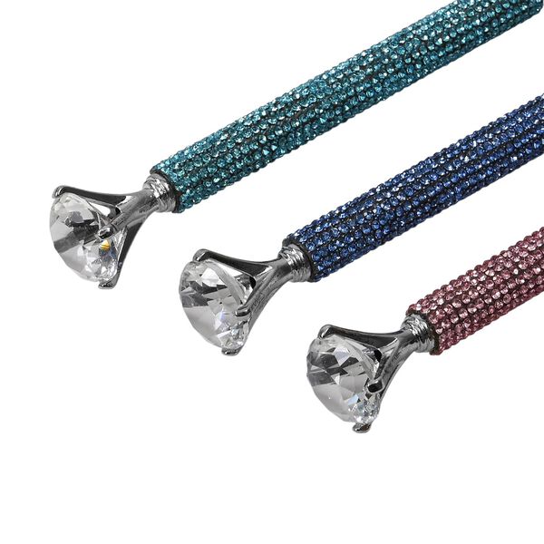 3er-Set Kugelschreiber mit Strassbesatz und Diamantspitze, inkl. 3 blauer Ersatzminen, 15cm,, Mehrfarbig image number 5