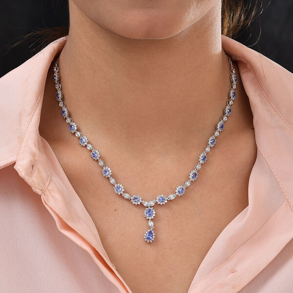 AAA Tansanit und Zirkon-Halskette, ca. 45 cm, 925 Silber platiniert ca. 8.77 ct image number 2