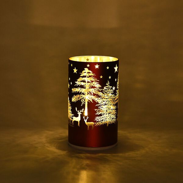 Wintertraum-Kollektion - LED-Tischlampe mit Drehfunktion, Rentier- und Tannenbaum-Motiv, Rot image number 2