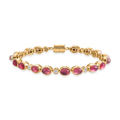 D'Joy Flamingo Mondstein, Moissanit Armband ca. 20 cm 925 Silber 750 Gelbgold vermeil ca. 16,75 ct.