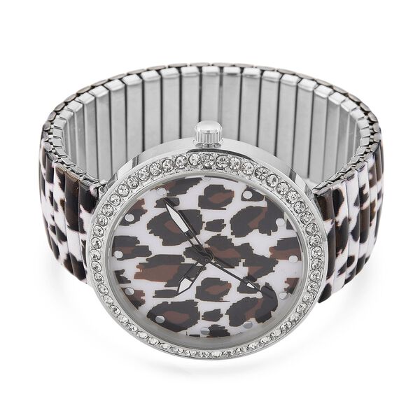 STRADA - Armbanduhr mit Leopardenmotiv, Kristall-Lünette, Japanisches Uhrwerk, Edelstahlzugband, Reiner Edelstahl image number 4