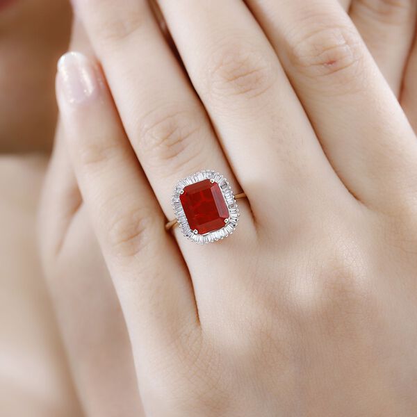 AAAA Purpurroter Feueropal und Diamant Ring in 375 Gold &ndash; 2,75 ct. image number 10