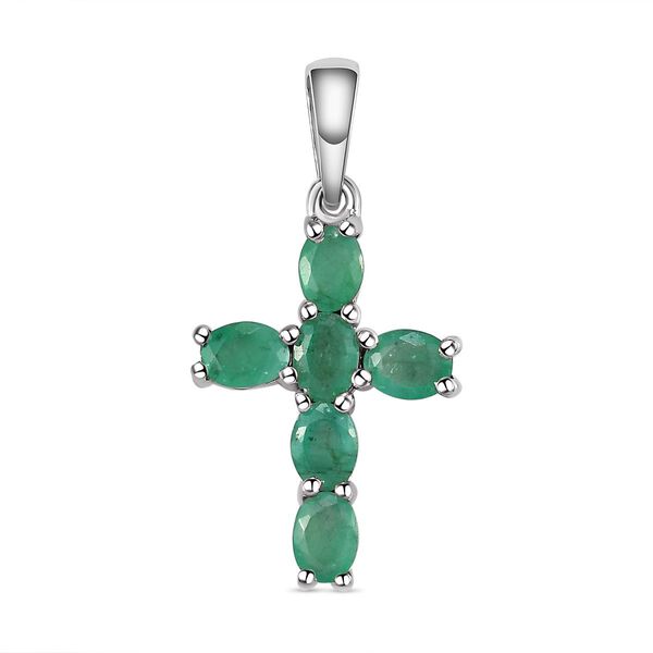 Kagem sambischer Smaragd Kreuz-Anhänger, 925 Silber platiniert ca. 0.98 ct image number 0