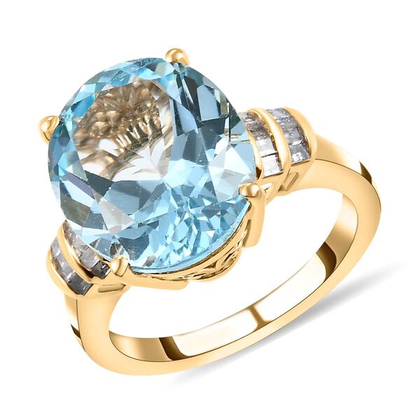 Himmelblauer Topas und weißer Diamant-Ring, 925 Silber vergoldet (Größe 17.00) ca. 9,36 ct image number 4