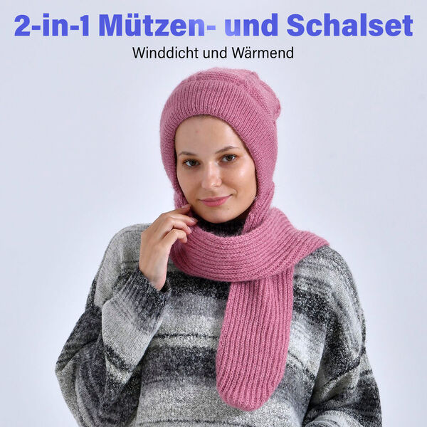 2-in-1 Mützen- und Schalset,Winddicht und Wärmend, Rosa image number 2