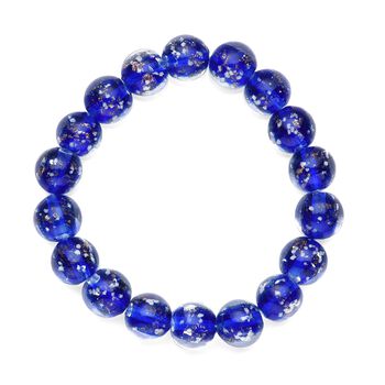 2er Set - Murano-Glasperlen Design, flexibles Armband und Ohrringe, Reiner Edelstahl, Blau