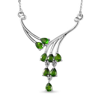 Nat&uuml;rliches Chromdiopsid Collier, ca. 45 cm, 925 Silber platiniert ca. 1.31 ct
