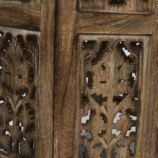 NAKKASHI - Handgefertigter Couchtisch aus Mangoholz mit Metallpr&auml;gung, Burn-Finish und kunstvoller Schnitzerei, ca. 45x45x45cm, Natur image number 6