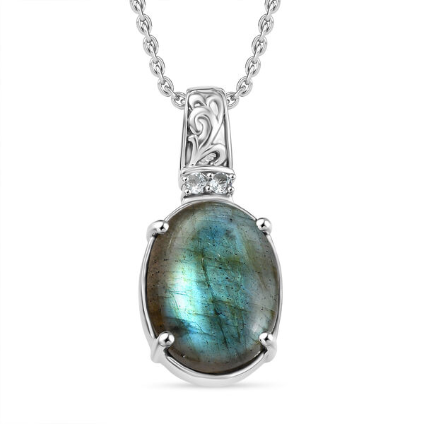 Labradorit, Himmelblauer Topas Anhänger mit Kette, Edelstahl ca. 11.10 ct image number 0