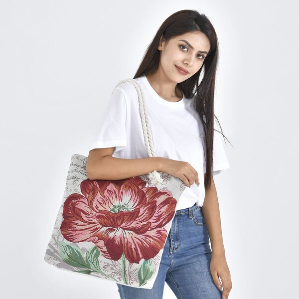 Jacquard gewebte Jute-Tasche mit Mond Design, 42x34 cm, Blume image number 2