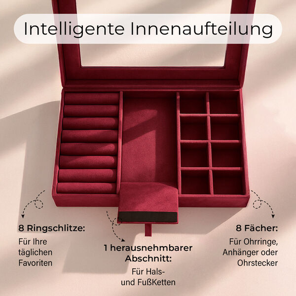 Samt Schmuckbox mit 5 Silberputztüchern, 20x15x5cm, Bordeaux image number 4