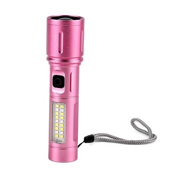 LIVMORE 6 in 1 LED-Taschenlampen aus Metall mit SOS Funktion, wiederaufladbar, 14x3,5cm, Rosa