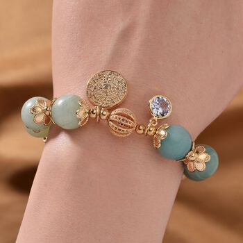 Mehrfarbiger Amazonit, Wei&szlig;er Kristall Armband Flexibles Legierung vergoldet