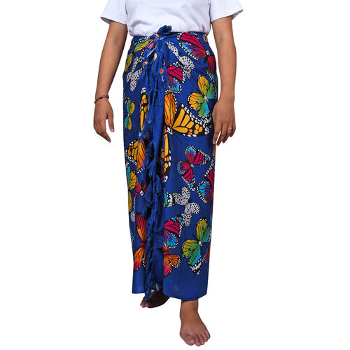 Bedruckter Sarong aus Viskose, Schmetterling Muster, Mehrfarbig und Blau image number 0