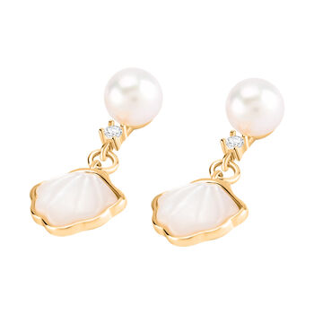 Wei&szlig;e Muschelkernperle, Wei&szlig;e S&uuml;&szlig;wasser Ohrringe Nickelfreies Messing, Goldfarben