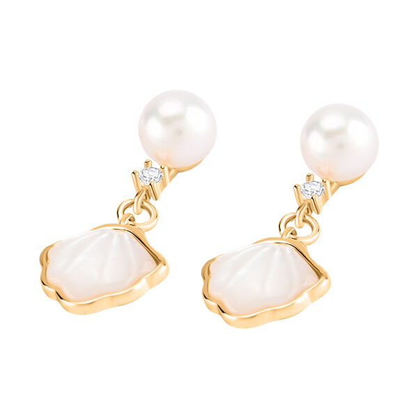 Weißer Zirkonia, Weiße Muschelkernperle Ohrringe Nickelfreies Messing Standard image number 2