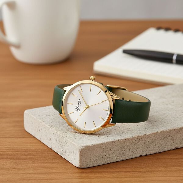 GENOA TIME - Armbanduhr Legierung, goldfarben, Zifferblatt Weiß-Sunshine, 3 ATM wasserdicht image number 1