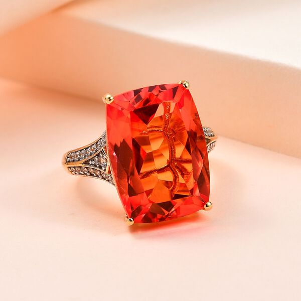AAA Padparadscha Triplette Quarz, weißer Zirkon Ring, ca. 15,57 ct. image number 2