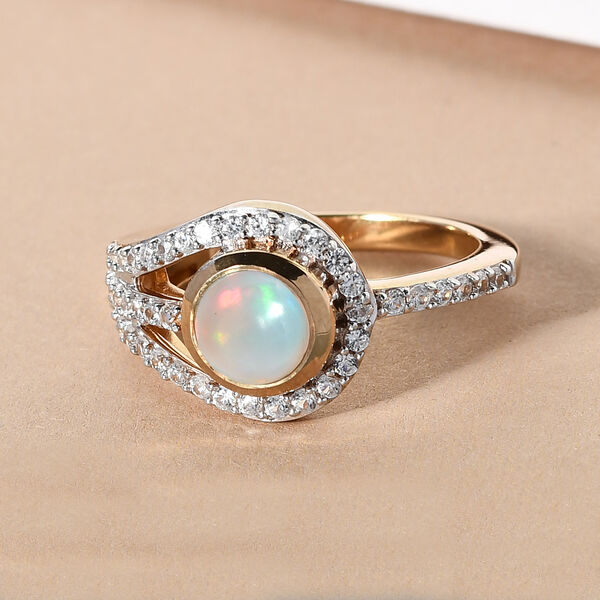 Natürlicher Äthiopischer Opal und Zirkon Ring 925 Silber vergoldet  ca. 1,02 ct image number 2