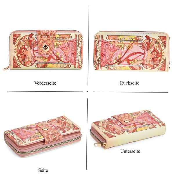 Langbörse mit Alphonse-Mucha-Motiv, 19x4x9 cm, Pink image number 5