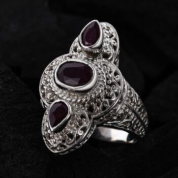 Royal Bali Kollektion - Afrikanischer Rubin (Fissure gef&uuml;llt) Ring 925 Silber (Gr&ouml;&szlig;e 16.00) ca. 2.37 ct