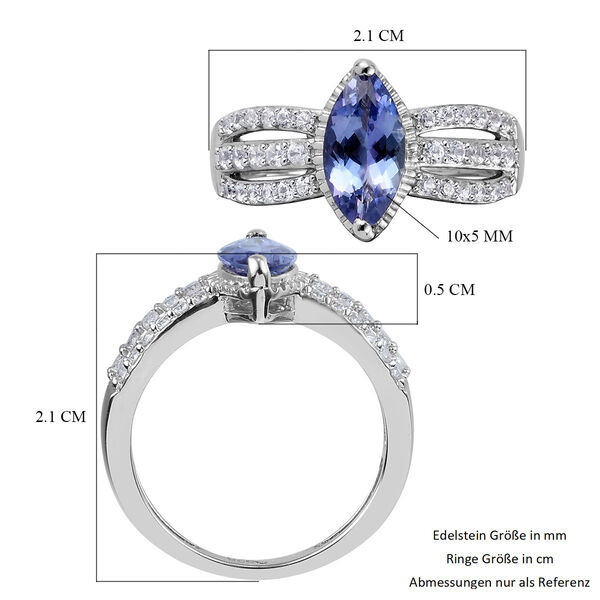Tansanit und Zirkon Ring 925 Silber Platin-&Uuml;berzug image number 6