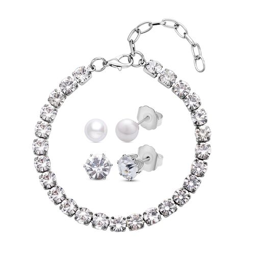 Weiße Muschelkernperle und weißes Kristall-Schmuckset - 2,02 ct. image number 0