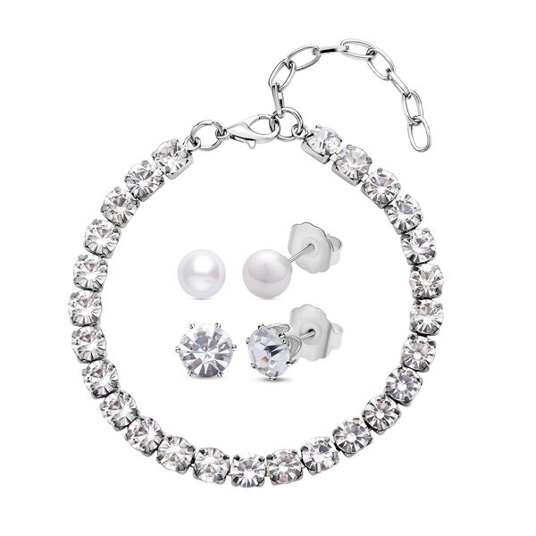 Wei&szlig;e Muschelkernperle und wei&szlig;es Kristall-Schmuckset - 2,02 ct.