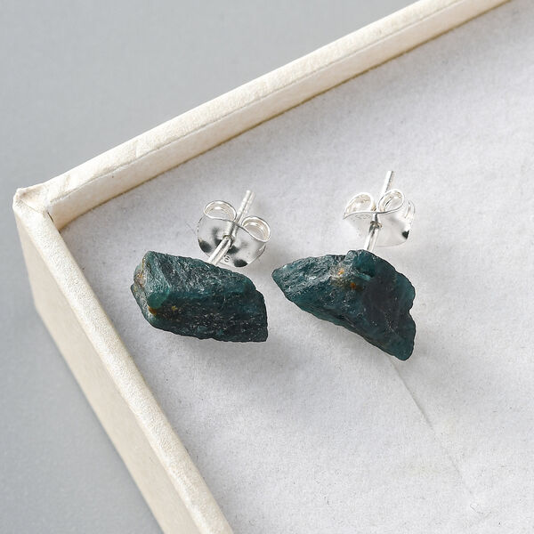 Handgearbeitete, blaugr&uuml;ner Grandidierit Fancy-Schliff-Ohrstecker, 925 Silber platiniert ca. 6,72 ct image number 2