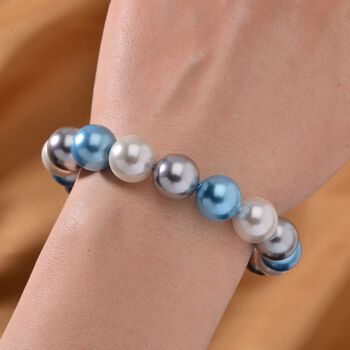 Blaues, silbernes und wei&szlig;es Muschelkernperlen-Armband