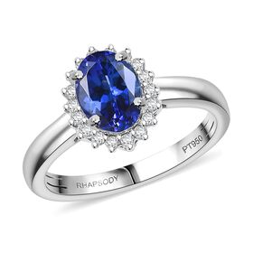 Rhapsody AAAA Tansanit, Weißer Diamant Ring 950 Platin (Größe 17.00) ca. 1,58 ct